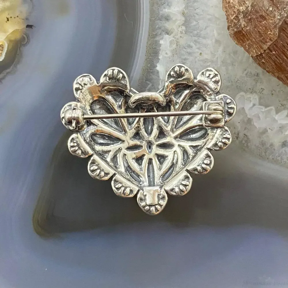 Carolyn Pollack Southwestern Style Sterling Silver Decorated Heart Brooch